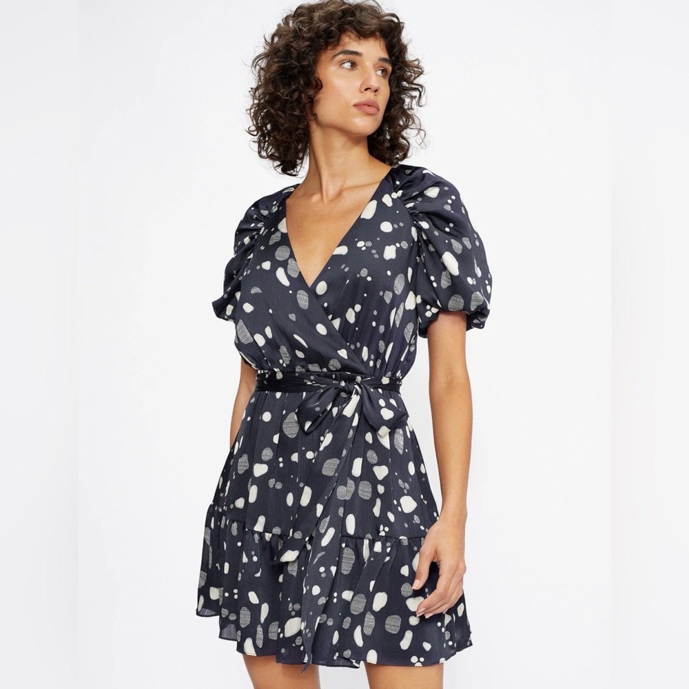 Ted Baker Steviee Puff Sleeve Faux Wrap Dress size 0 NWT